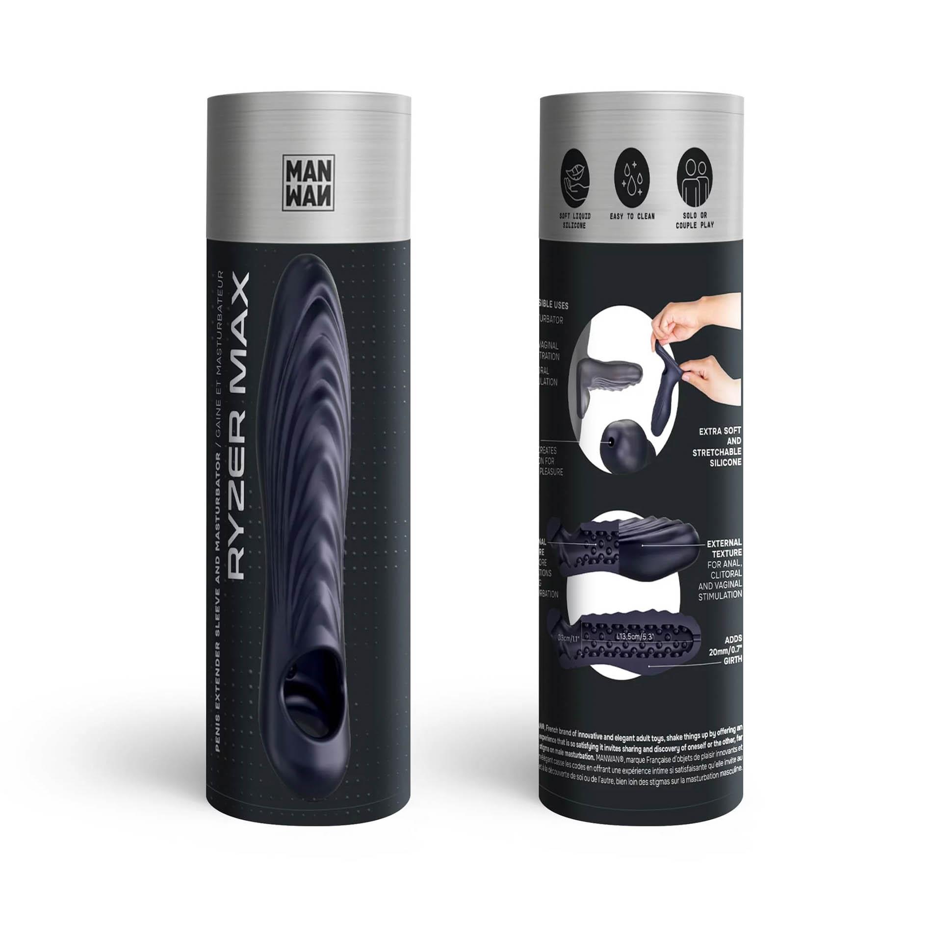 Przedłużka silikonowa Ryzer Max Man.wand black plum 18 cm - obrazek 5