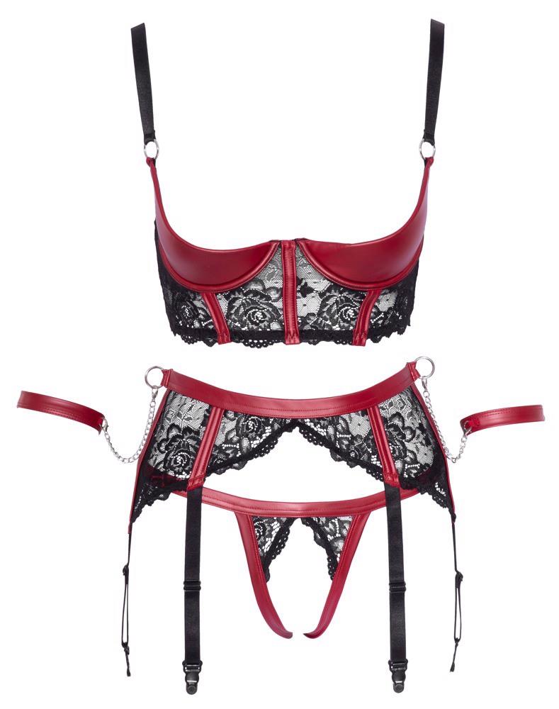 Komplet bielizny Cottelli BONDAGE czarno czerwony L - obrazek 4