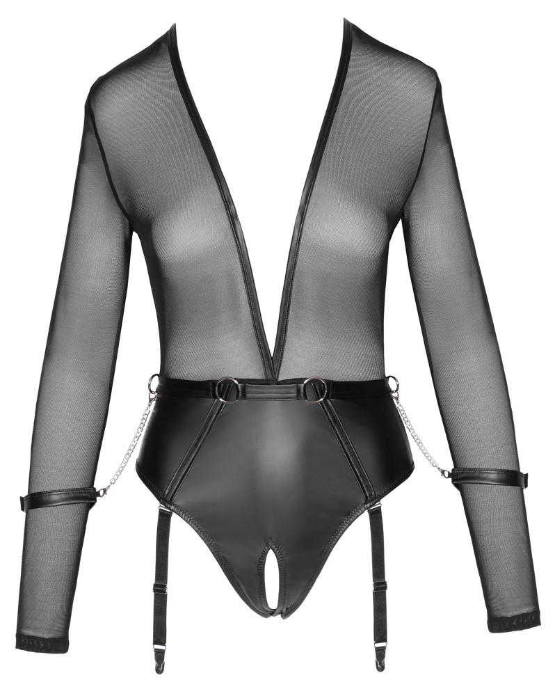 Body Cottelli BONDAGE czarne S z pasem i kajdankami - obrazek 6
