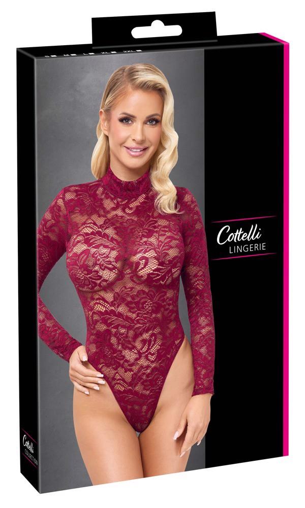 Body koronkowe Cottelli LINGERIE bordowe XL z długim rękawem - obrazek 6