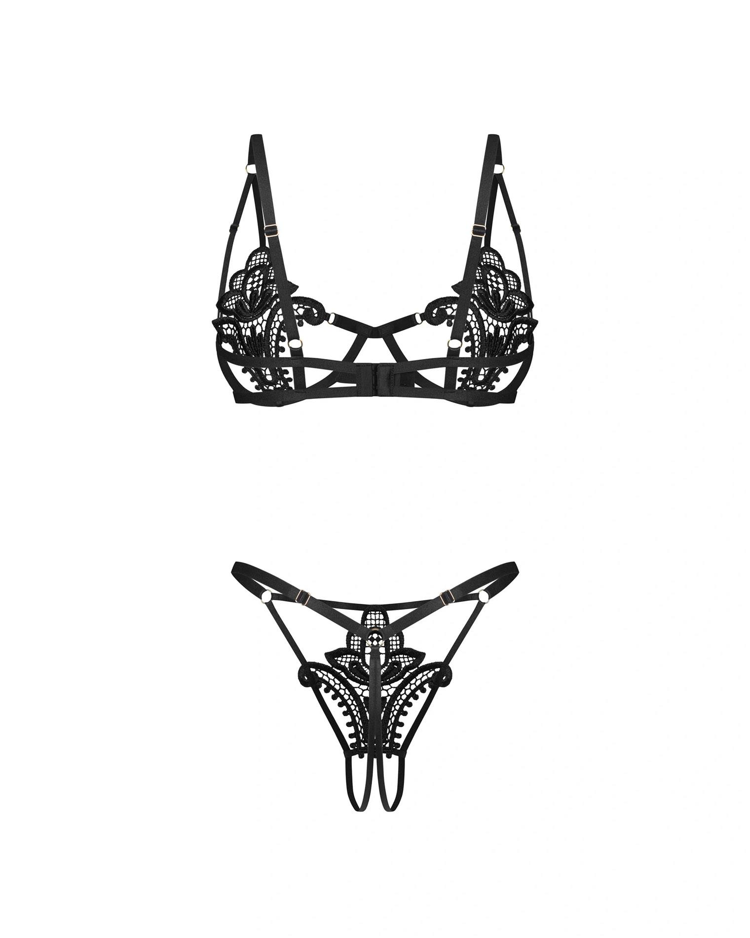 Komplet bielizny Obsessive Luise Sublim Black otwarty S/M - obrazek 6
