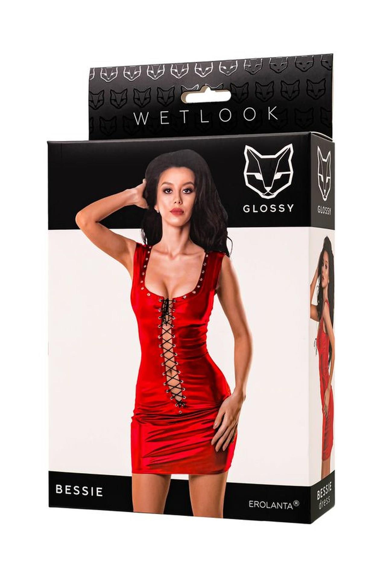 Sukienka Glossy Bessie Wetlook czerwona S - obrazek 5