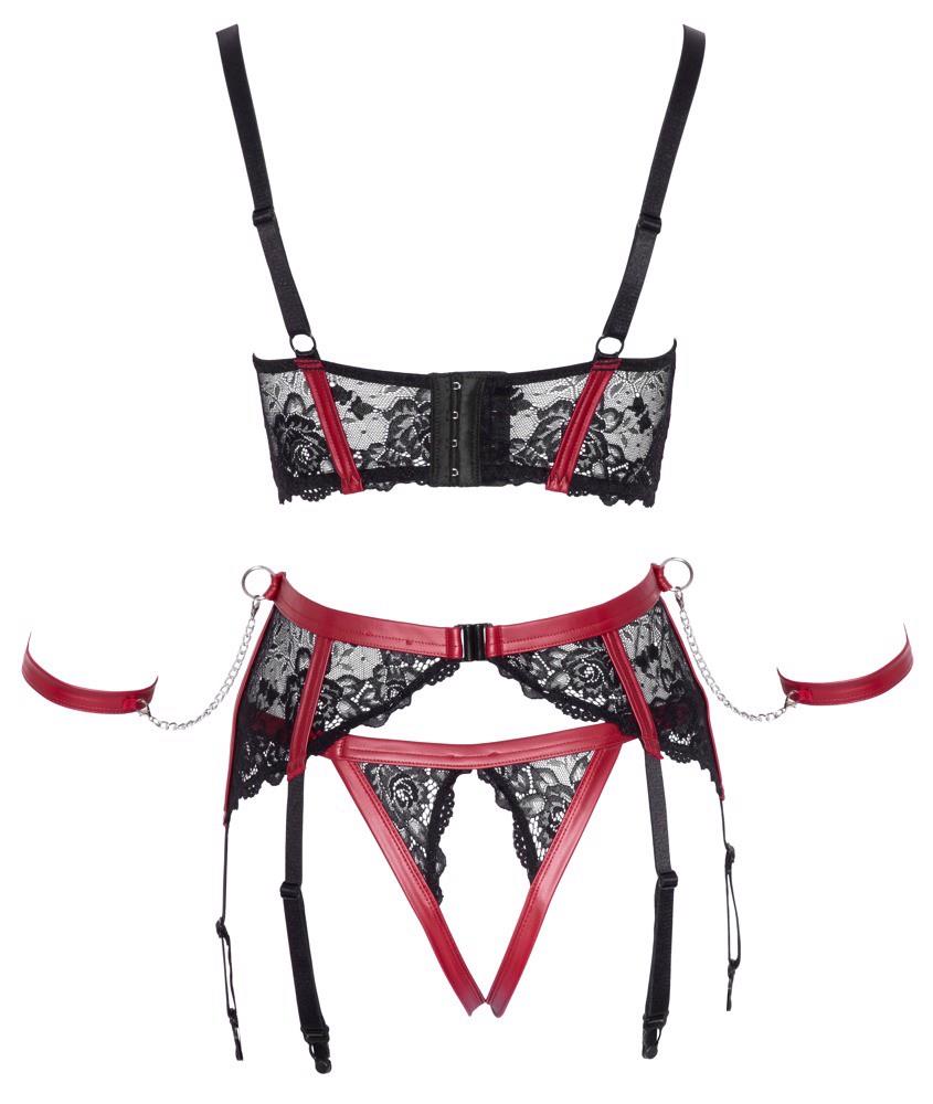 Komplet bielizny Cottelli BONDAGE czarno czerwony L - obrazek 7