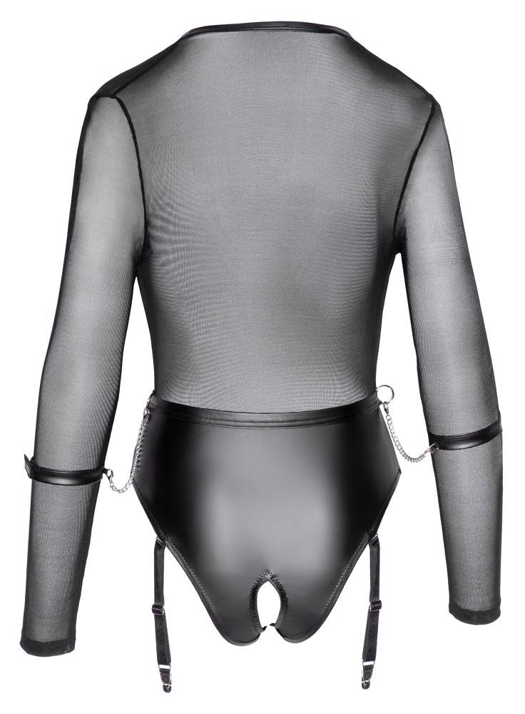 Body Cottelli BONDAGE czarne S z pasem i kajdankami - obrazek 5