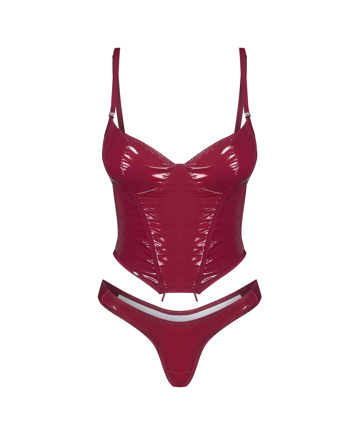Błyszczący lakierowany gorset z stringami Obsessive Redya 2XL/3XL - obrazek 7