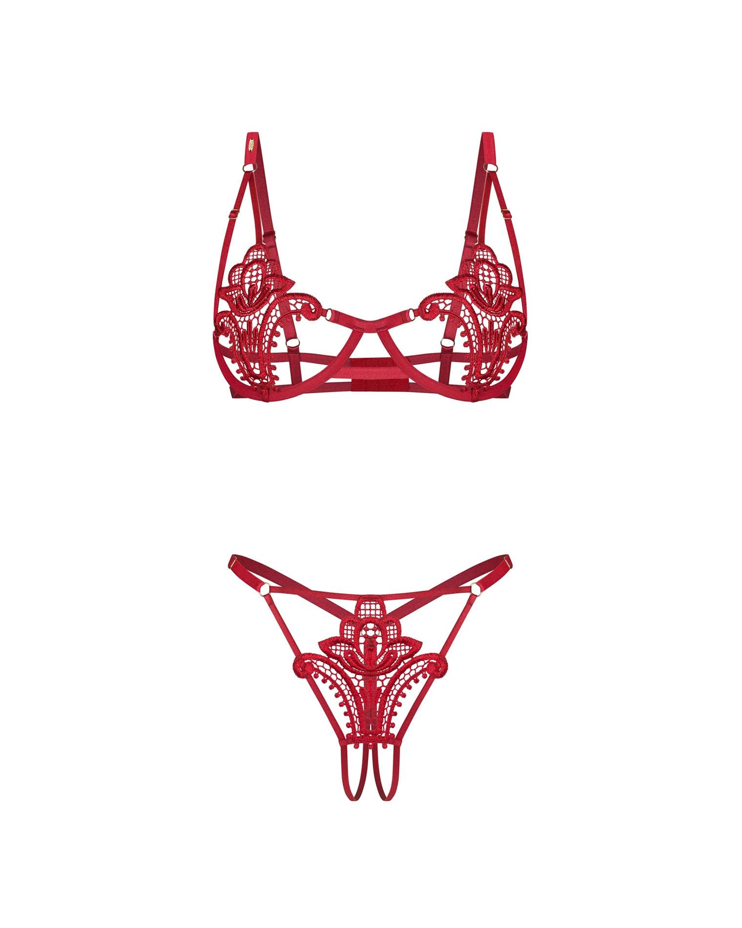 Komplet bielizny Luise Sublim Red otwarty S/M Obsessive - obrazek 8