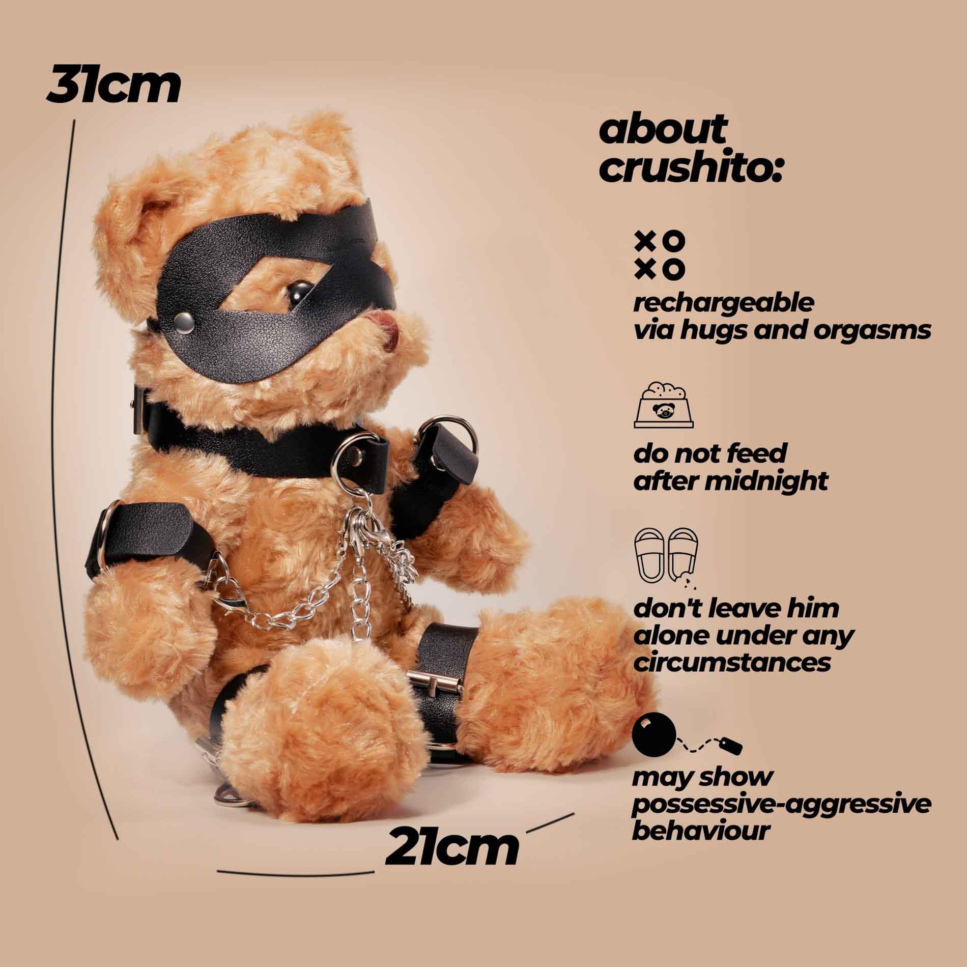 Miś bondage Crushito Crushious czarny 31 cm - obrazek 5