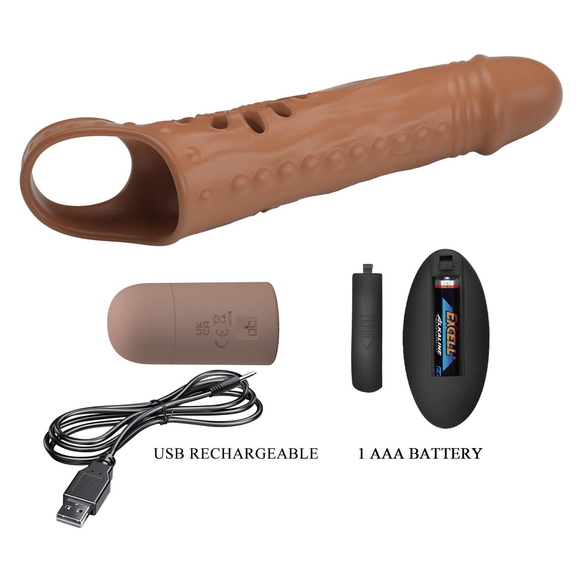 Nakładka na penisa Pretty Love realistyczna 12 wibracji USB - obrazek 11
