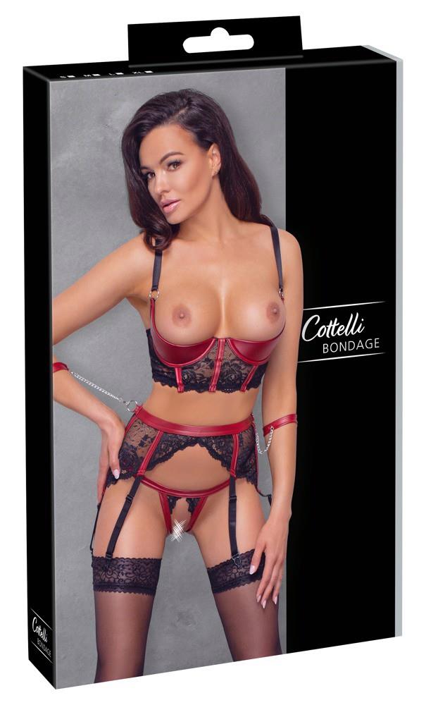 Komplet bielizny Cottelli BONDAGE czarno czerwony L - obrazek 6