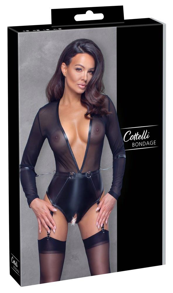 Body Cottelli BONDAGE czarne S z pasem i kajdankami - obrazek 8
