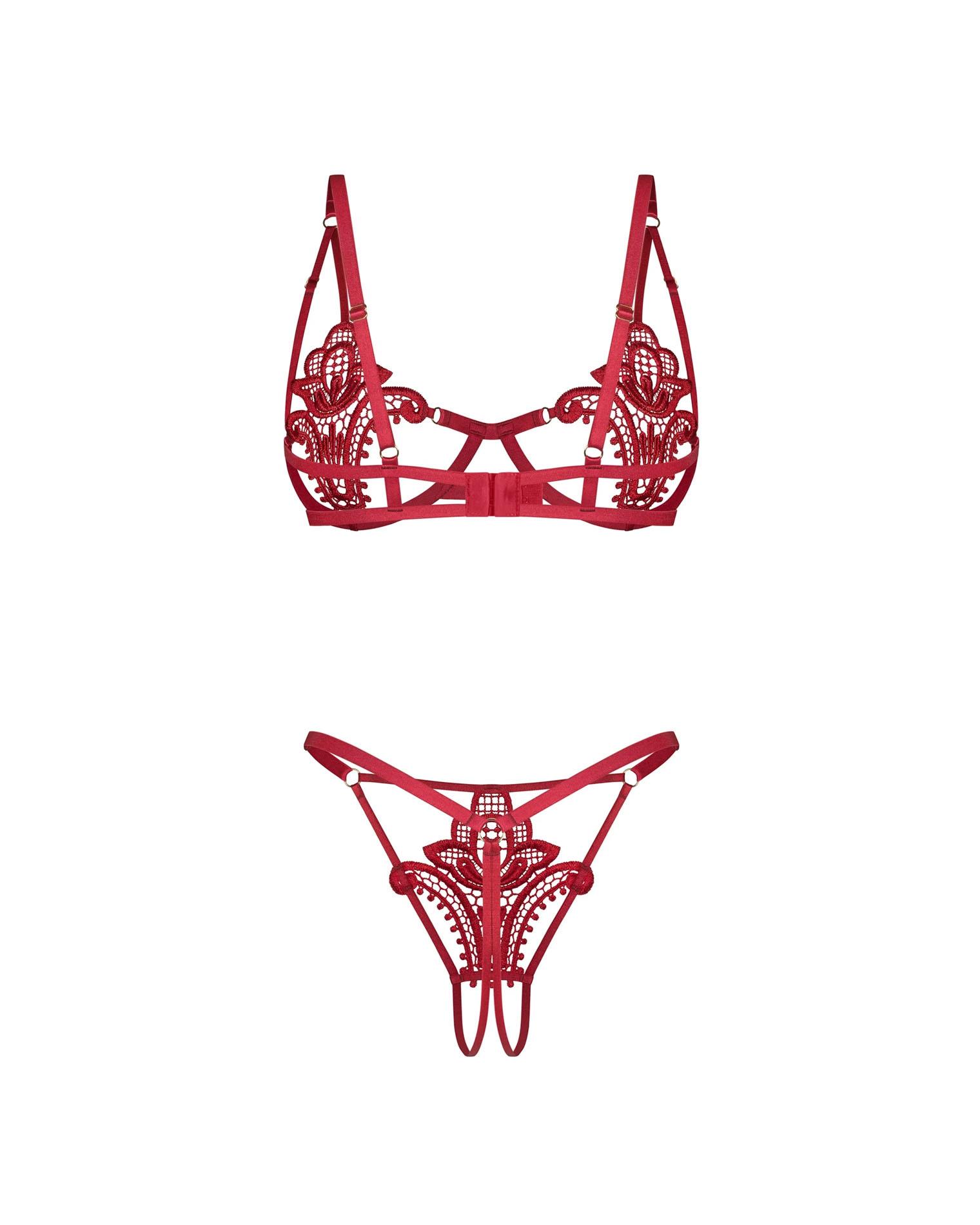 Komplet bielizny Luise Sublim Red otwarty S/M Obsessive - obrazek 7