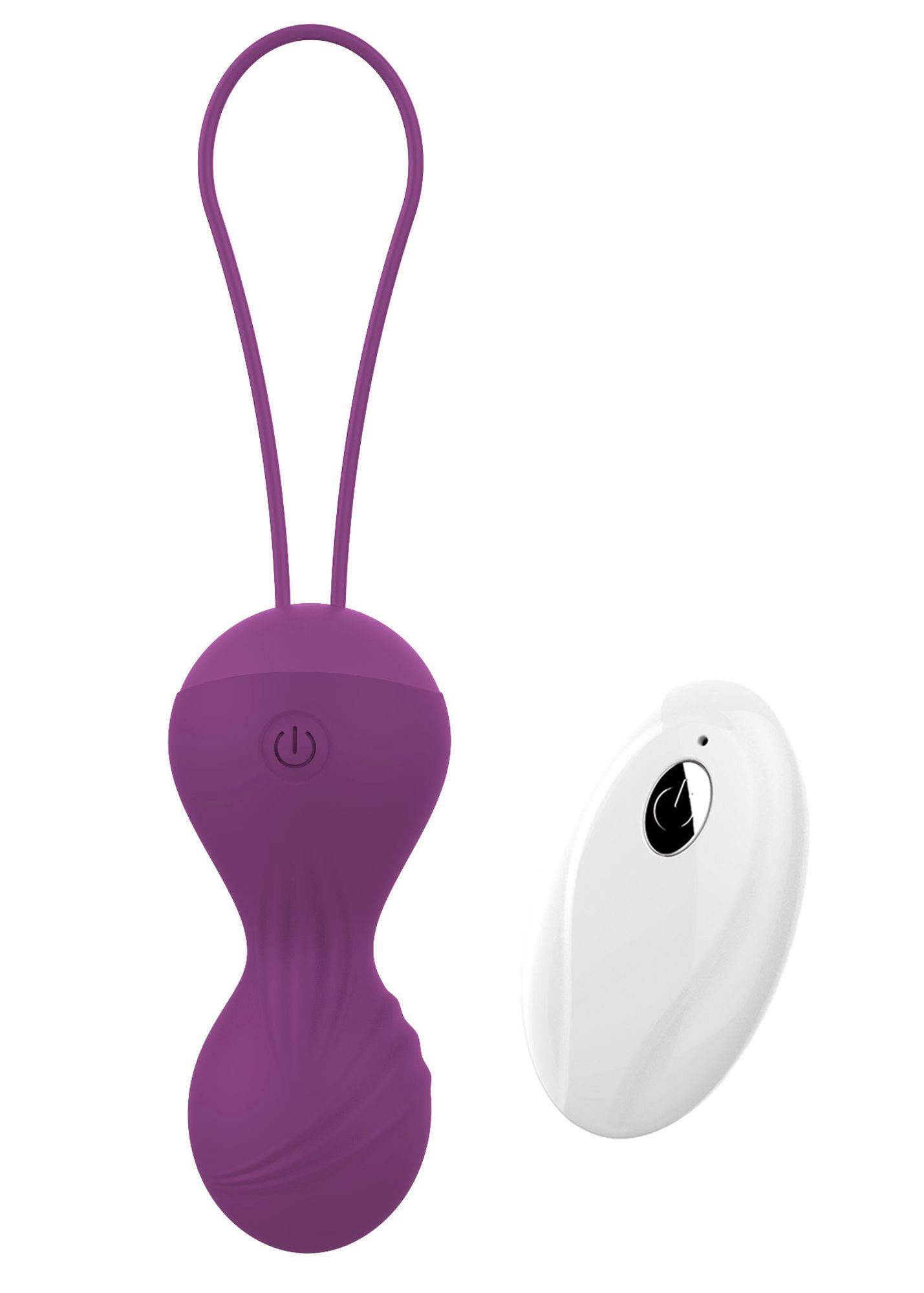 Kulki kegla wibrujące silikonowe z pilotem B Series Magic fioletowe USB - obrazek 2