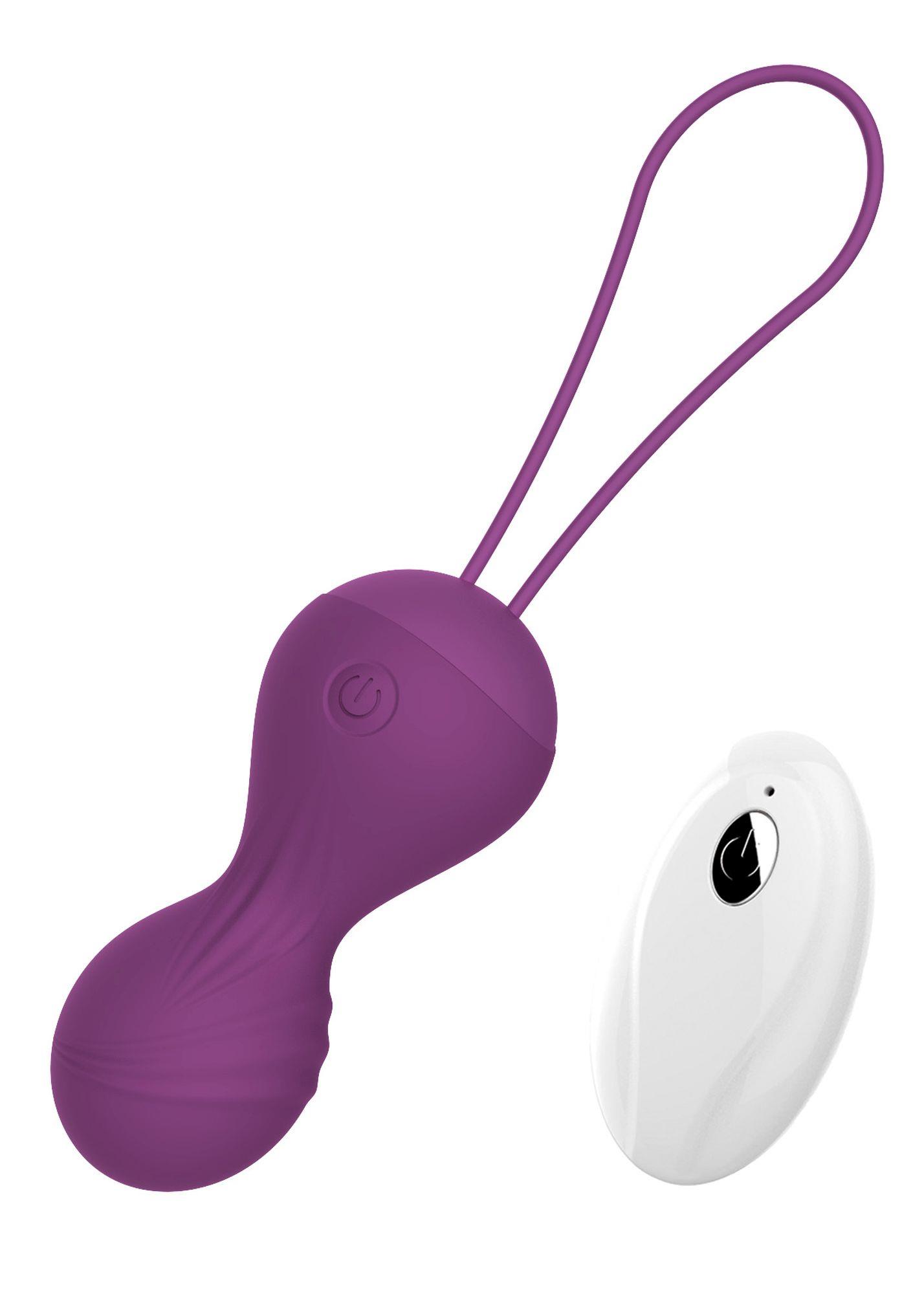 Kulki kegla wibrujące silikonowe z pilotem B Series Magic fioletowe USB - obrazek 3