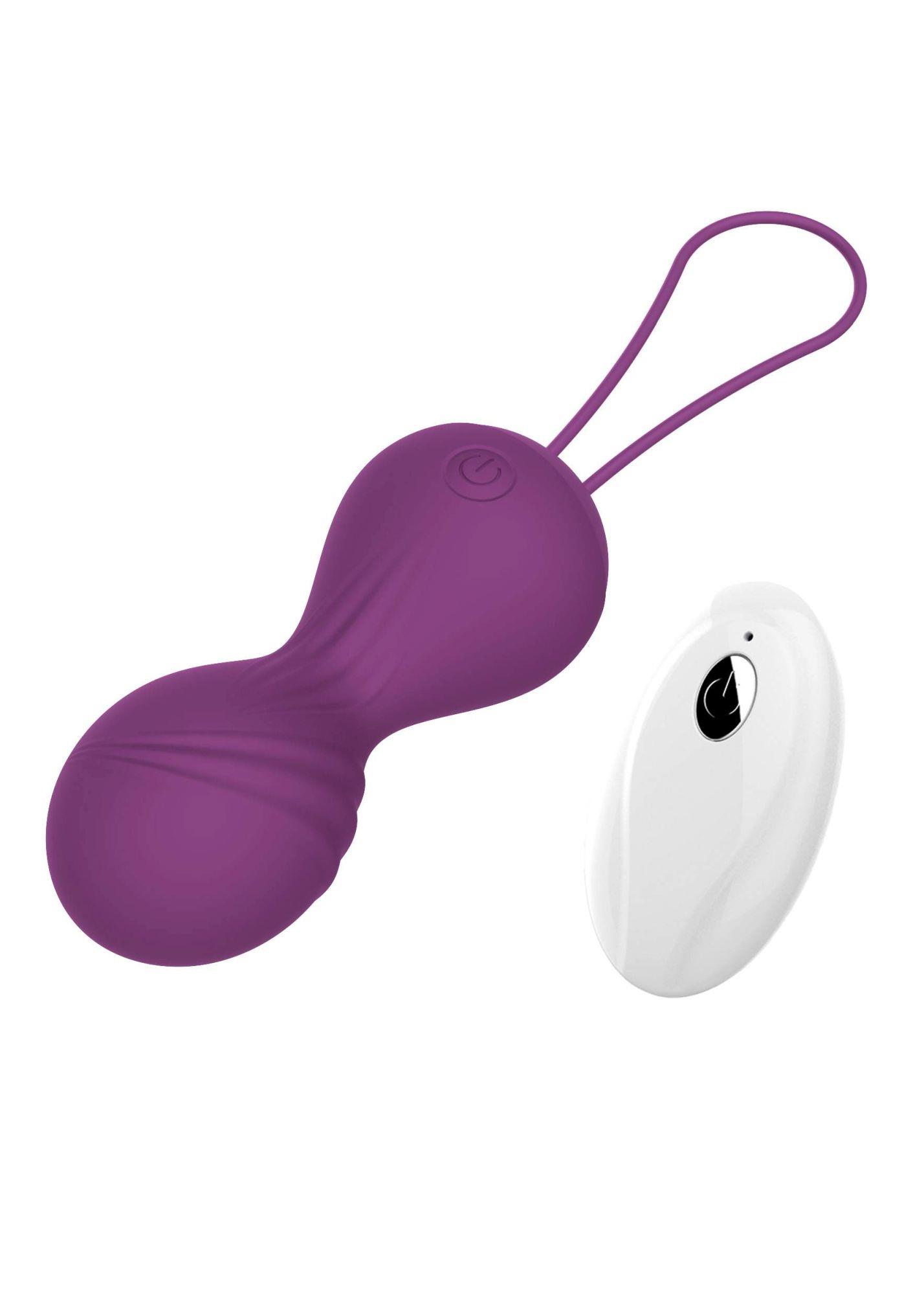 Kulki kegla wibrujące silikonowe z pilotem B Series Magic fioletowe USB - obrazek 4