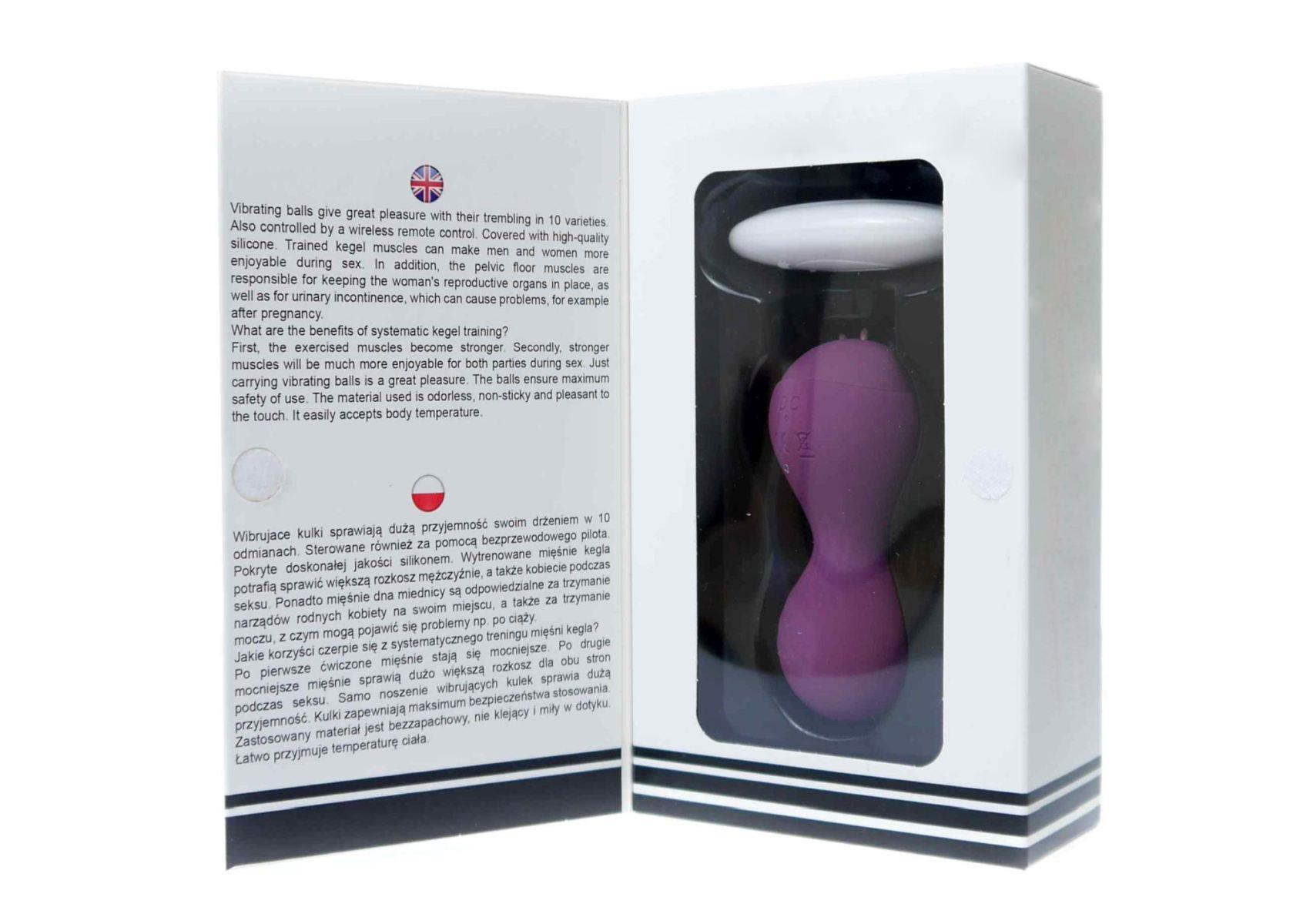 Kulki kegla wibrujące silikonowe z pilotem B Series Magic fioletowe USB - obrazek 7