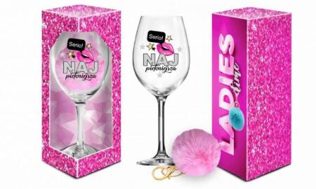 Kieliszek do wina Signoria 700ml Ladies Time z pluszowym pomponem