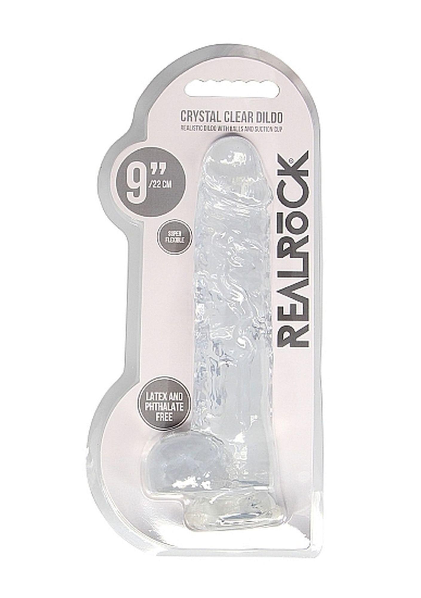 Dildo realistyczne z jądrami RealRock transparentne 23 cm - obrazek 2