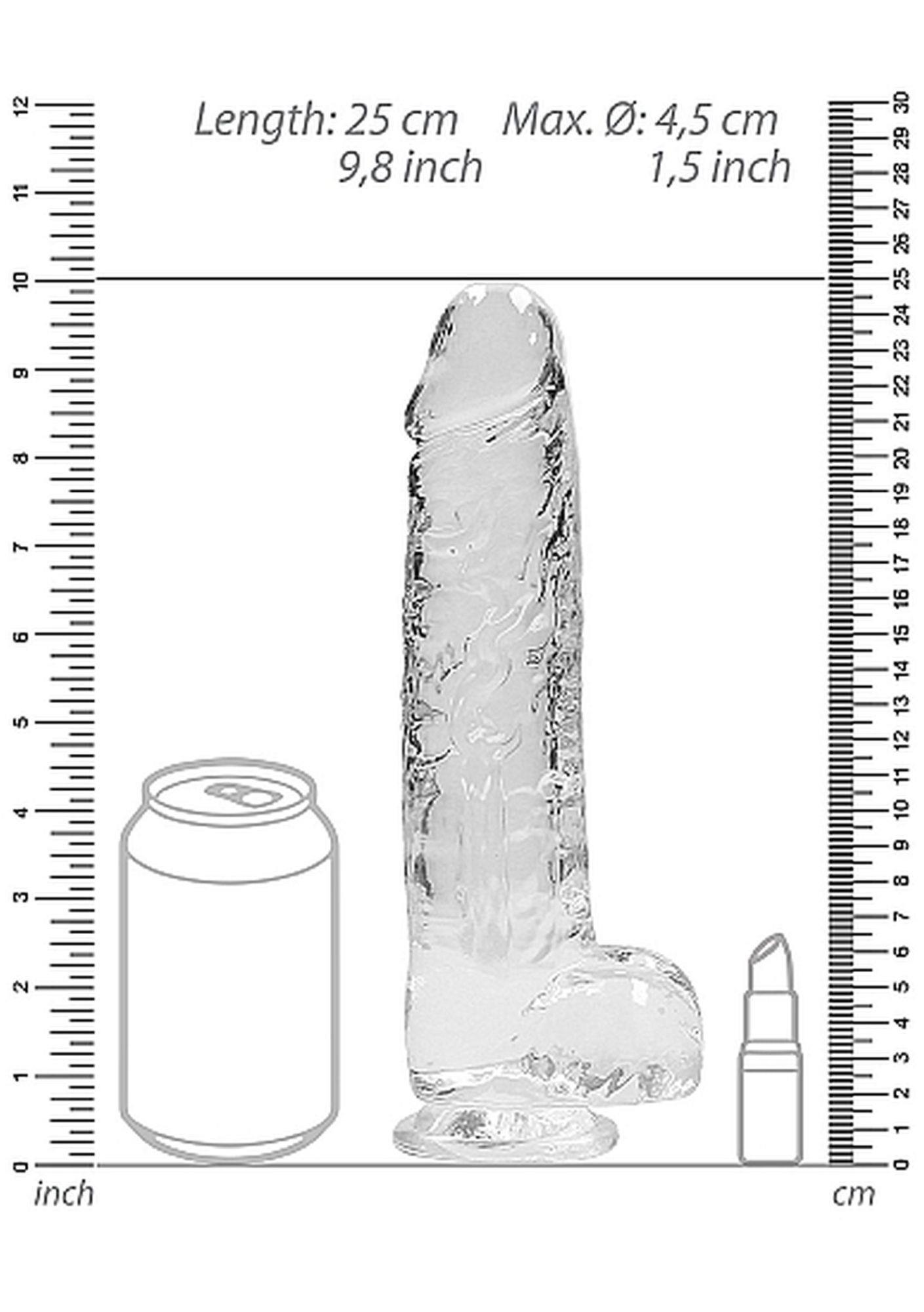 Dildo realistyczne z jądrami RealRock transparentne 23 cm - obrazek 3