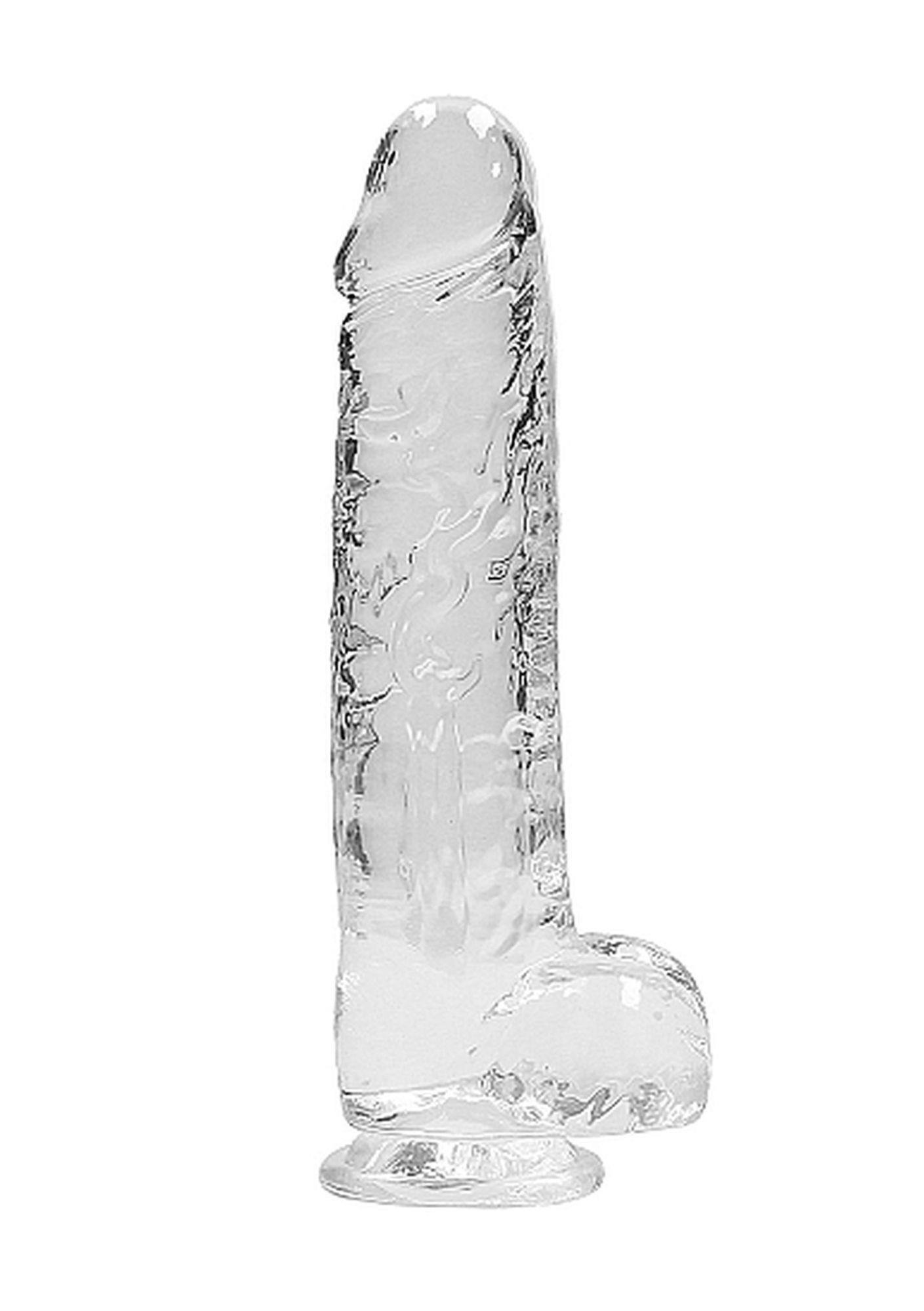 Dildo realistyczne z jądrami RealRock transparentne 23 cm - obrazek 4