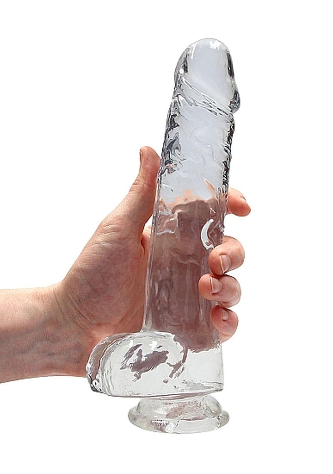 Dildo realistyczne z jądrami RealRock transparentne 23 cm - obrazek 7