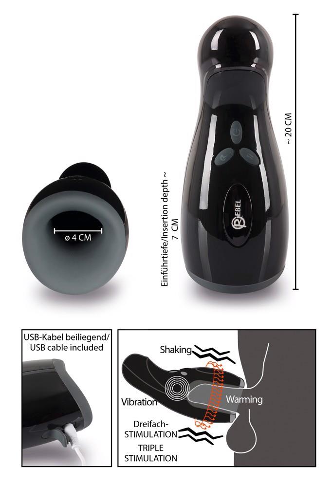 Masturbator Rebel z 3 funkcjami wibracji i ogrzewania 20 cm USB - obrazek 17