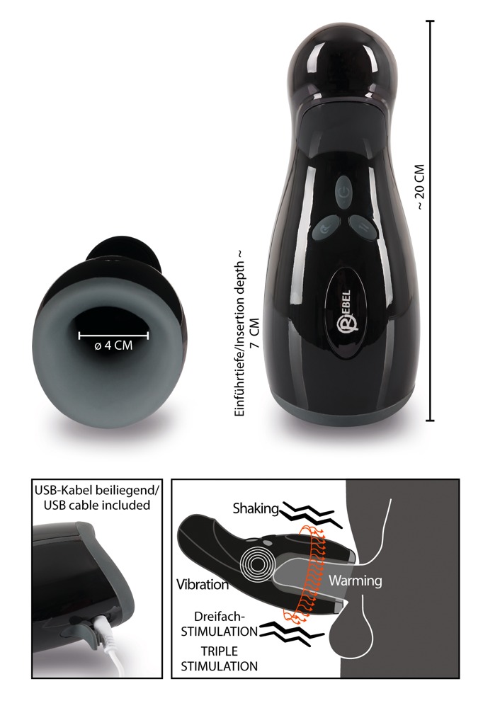 Masturbator Rebel z 3 funkcjami wibracji i ogrzewania 20 cm USB - obrazek 15