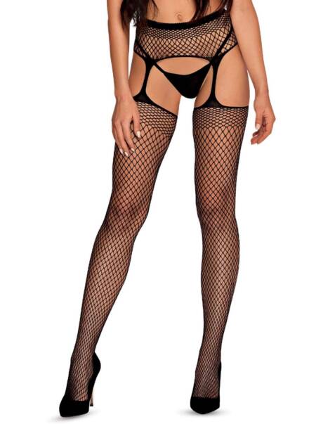 Pończochy z pasem Obsessive S815 kabaretkowe czarne S/M/L