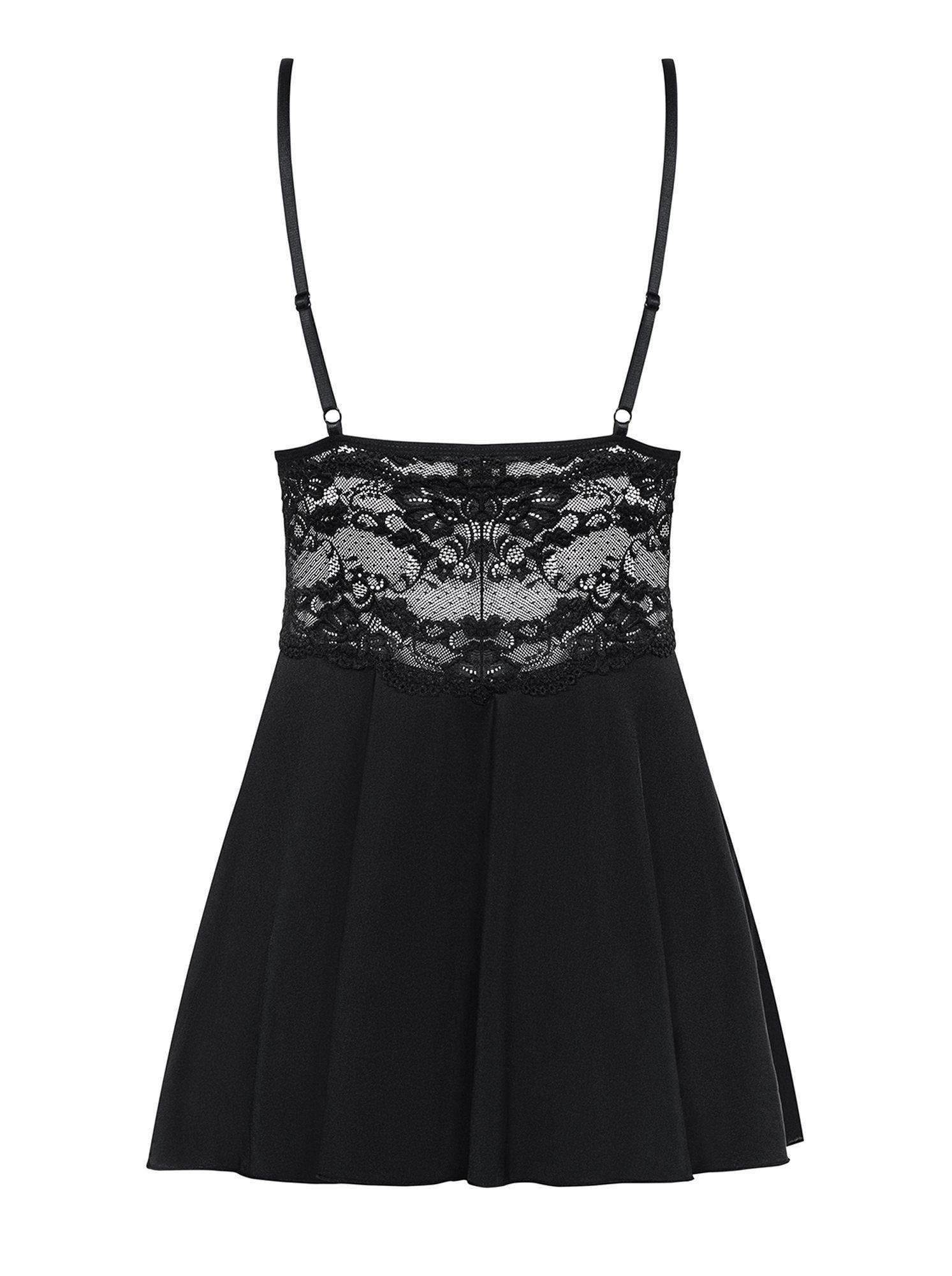Babydoll koronkowy z stringami Obsessive czarna S/M - obrazek 2