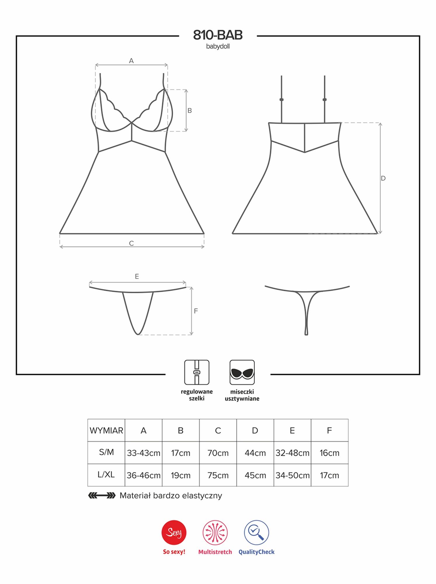 Babydoll koronkowy z stringami Obsessive czarna S/M - obrazek 6