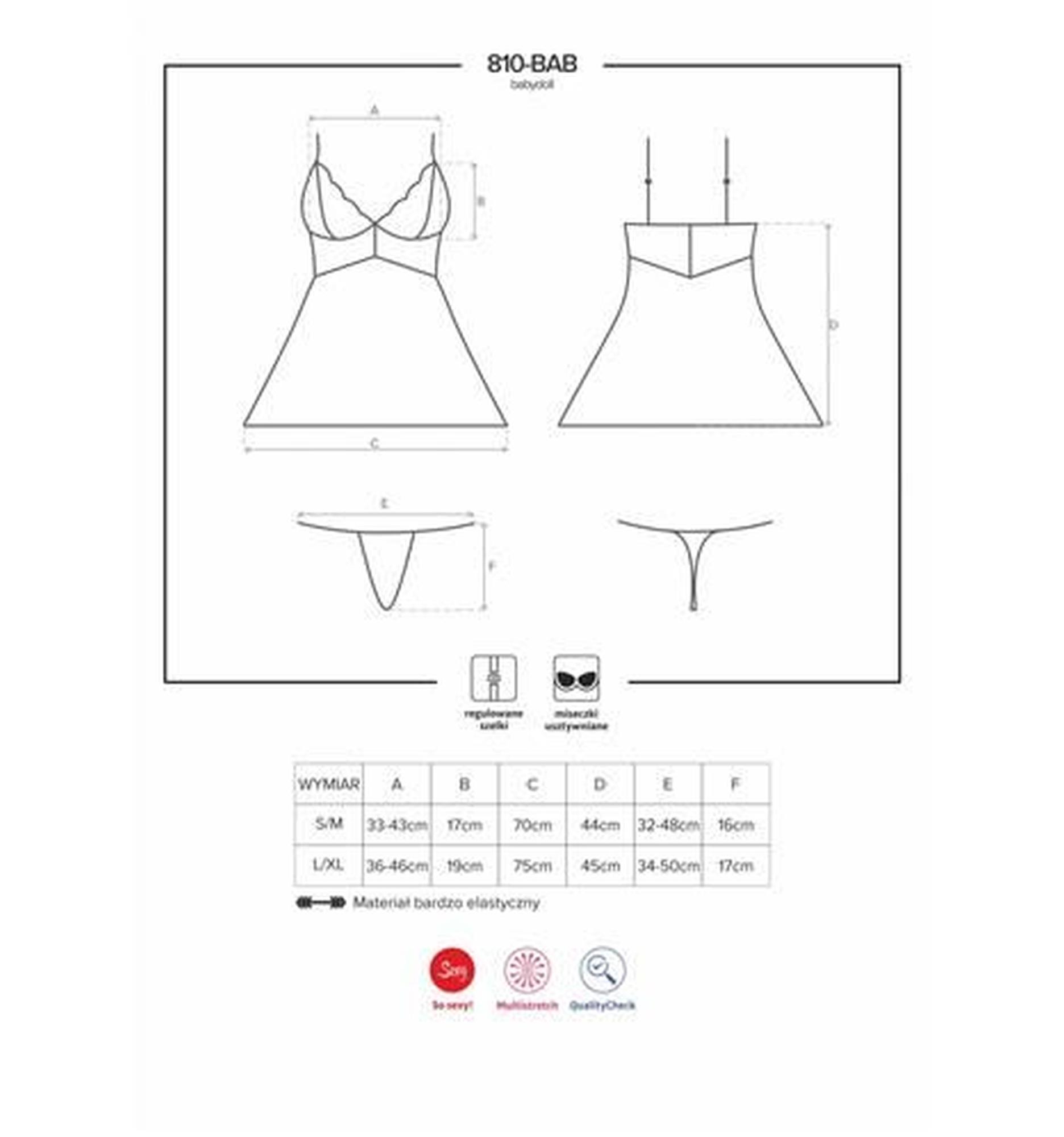 Babydoll koronkowy z stringami Obsessive biały L/XL - obrazek 5