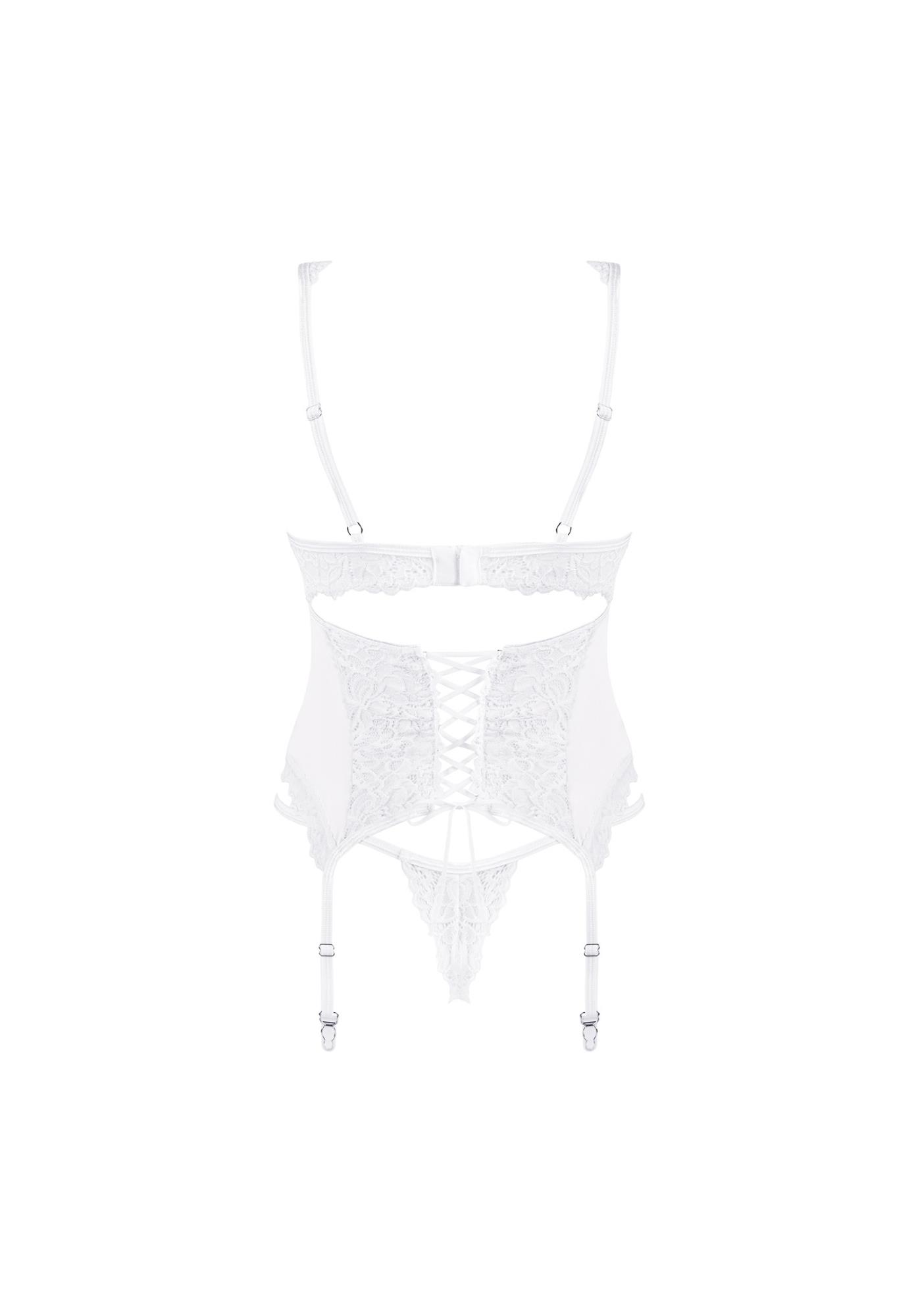 Gorset koronkowy i stringi Obsessive Amor Blanco biały S/M - obrazek 6