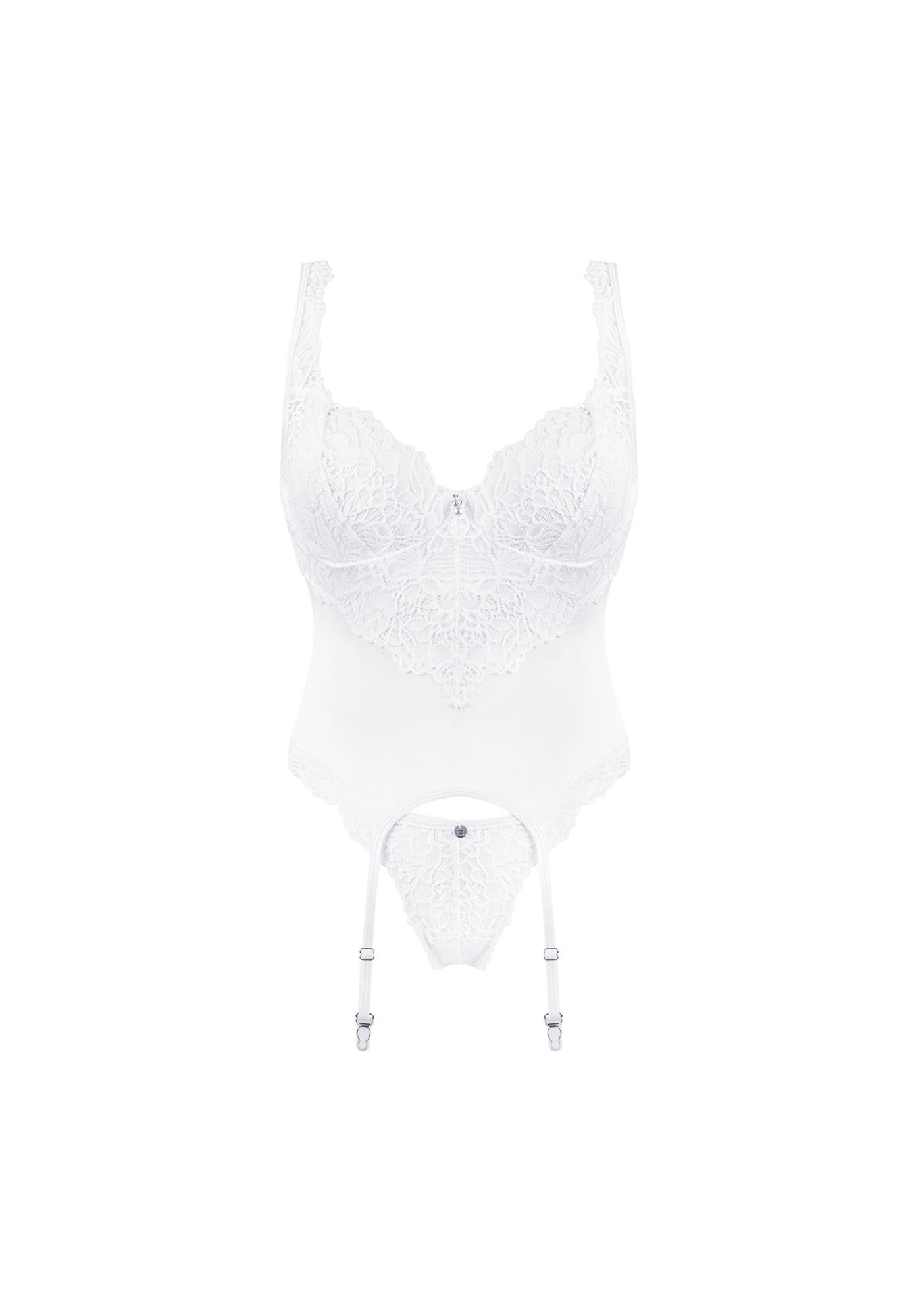 Gorset koronkowy i stringi Amor Blanco Obsessive biały L/XL - obrazek 5
