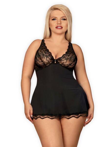 Babydoll Luvae z stringami Obsessive czarne XXL