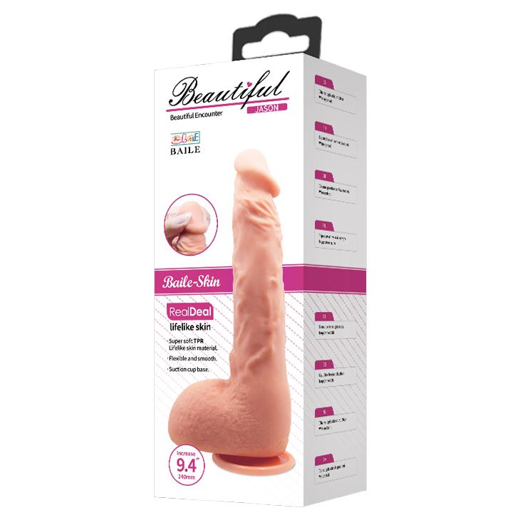 Realistyczne dildo zakrzywione Baile Jason 25 cm cieliste z przyssawką - obrazek 3