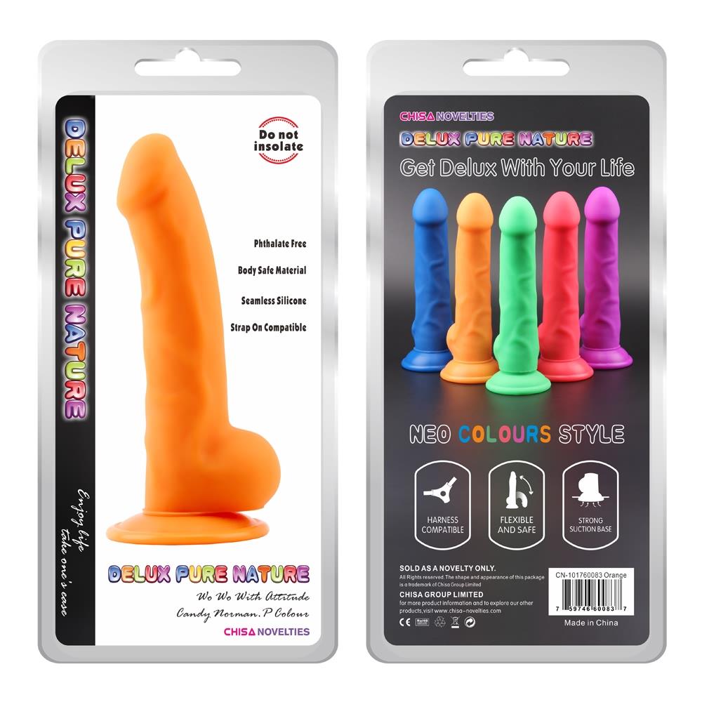Realistyczne dildo silikonowe na przyssawkę pomarańczowe 21.5 cm Deluxe - obrazek 2